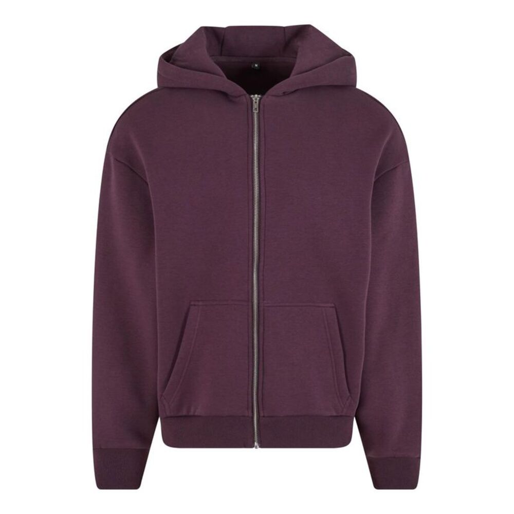 Build Your Brand Unisex Adult Fluffy Full Zip Hoodie / Plum Purple